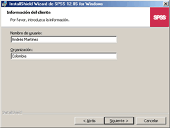 Ventana informacion del Cliente - Instalacion de SPSS