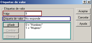 Etiquetas de valor en los valores de SPSS en Español