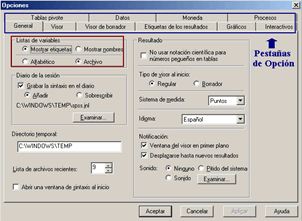 Opciones de SPSS en Español