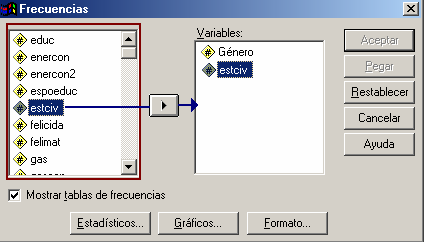 Ventana del Procedimiento Frecuencias de SPSS