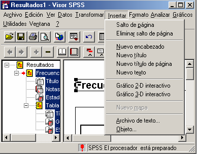 Menu Insertar de SPSS