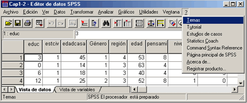 Menu Ayudas de SPSS en Español