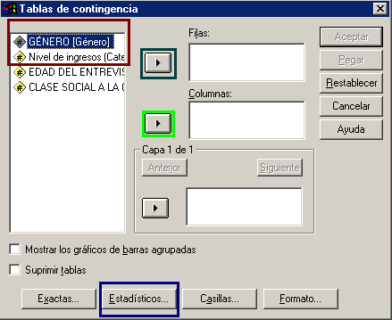 Tabla de Contingencia Cuadro de dialogo de SPSS