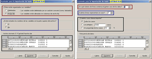 Pasos 2 y 3 Para importar archivos de texto de Ancho Fijo