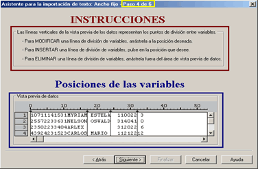 Paso 4: Definicion de las variables del archivo de Ancho fijo - Importar datos de archivos de texto de Ancho fijo a SPSS