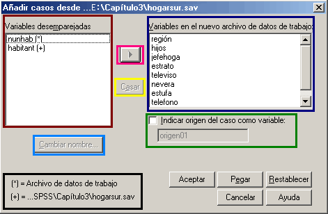 Ventana Añadir o Agregar Casos procedimiento de SPSS en Español