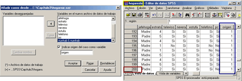 Indicar el origen del caso como variable - Procedimiento agragar o Añadir Casos de SPSS en Español