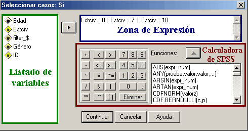 Seleccionar Casos en SPSS - Ventana de Condicion