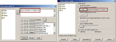 Definiendo la ecuacion condicional que filtrará los casos - Depurando Datos con SPSS