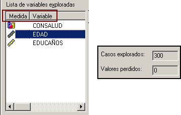 Listado de Variables del Categorizador Visual - Indicador de casos explorados del Categorizador Visual de SPSS 