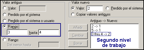 Asignando el valor 2 al segundo nivel de trabajo - Recodificar en distintas variables de SPSS