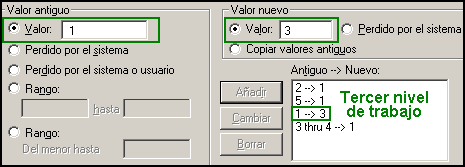 Asignando el tercer nivel - Recodificar en distintas variables de SPSS