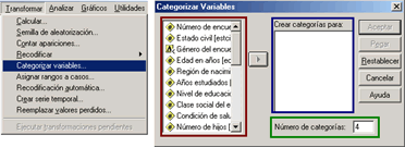 Categorizar Variables con SPSS: Abrir el procedimiento - Ventana principal del Procedimiento Categorizar Variables de SPSS versiones anteriores a la 12.0