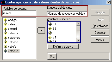 Contar apariciones en las variables del ejemplo - Crear un Nivel general con SPSS