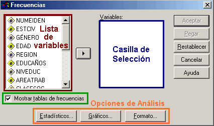 Ventana Principal Procedimiento Frecuencias de SPSS - Generando analisis descriptivos con SPSS