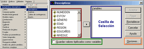 Abrir Procedimiento Descriptivos de SPSS - Ventana principal del procedimiento Descriptivos de SPSS