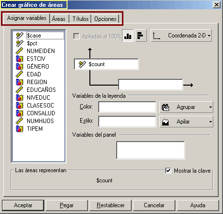 Generador de Graficos de Areas de SPSS - Ventana principal para generar Graficos de Areas de SPSS