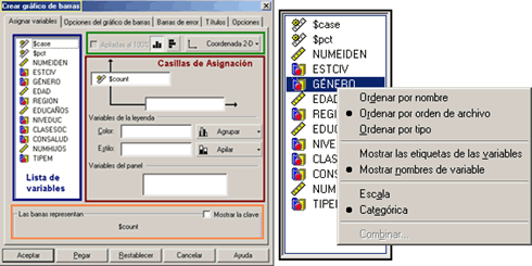 Asignar Variables - Partes de la pestaña Asignar Variables de los graficos de SPSS