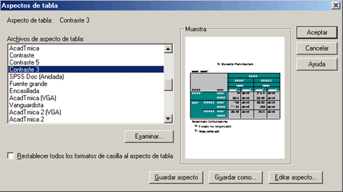 Seleccionar un Aspecto de Tabla predefinido - Aplicar estilo de tabla a las tablas de SPSS - Editor de Tablas de SPSS