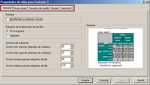 Propiedades del Aspecto de Tabla para Contraste 3 - Generar un nuevo Aspecto de Tabla 