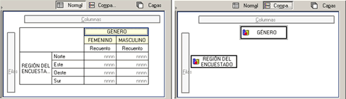 Vistas de Variables del procedimiento Tablas Personalizadas de SPSS - Normal y Compacta