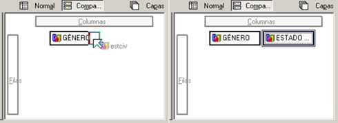 Apilar Variables en las Columnas - Forma de ingresar una variable a las columnas para apilar variables en las columnas - Generador de Tablas personalizadas de SPSS