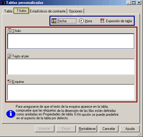 Pestaña Titulos: GHenerador de Tablas personalizadas de SPSS